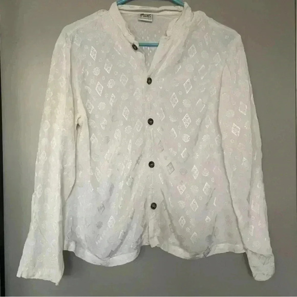 CP Shades Embroidered Button Up Long Sleeve Shirt Blouse White Size Small - Picture 1 of 2